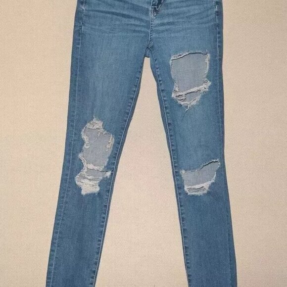 American Eagle Women's Hi-Rise Jeggings Distressed Medium Dark Wash Size 10 - Picture 9 of 13